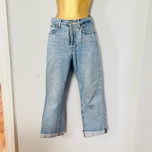 ZARA High Rise Straight Leg Jeans Light Wash - Picture 2 of 4